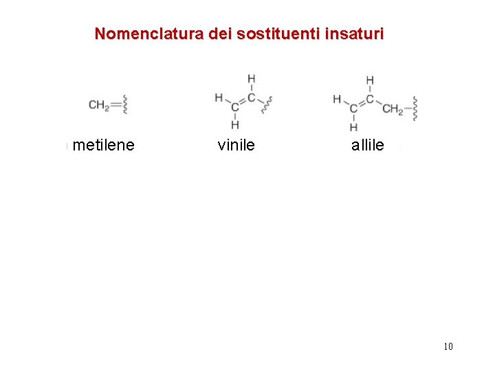 Nomenclatura dei sostituenti insaturi metilene vinile allile 10 