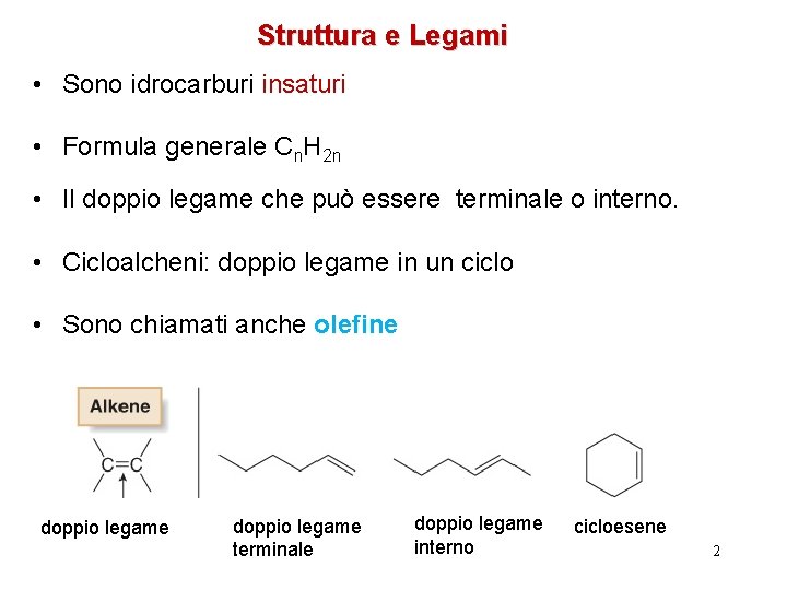 Struttura e Legami • Sono idrocarburi insaturi • Formula generale Cn. H 2 n