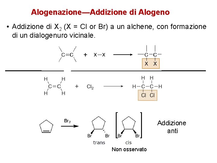 Alogenazione—Addizione di Alogeno • Addizione di X 2 (X = Cl or Br) a