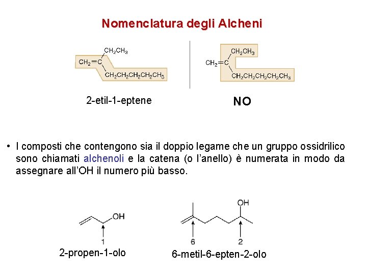 Nomenclatura degli Alcheni 2 -etil-1 -eptene NO • I composti che contengono sia il