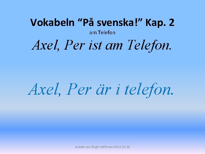 Vokabeln “På svenska!” Kap. 2 am Telefon Axel, Per ist am Telefon. Axel, Per