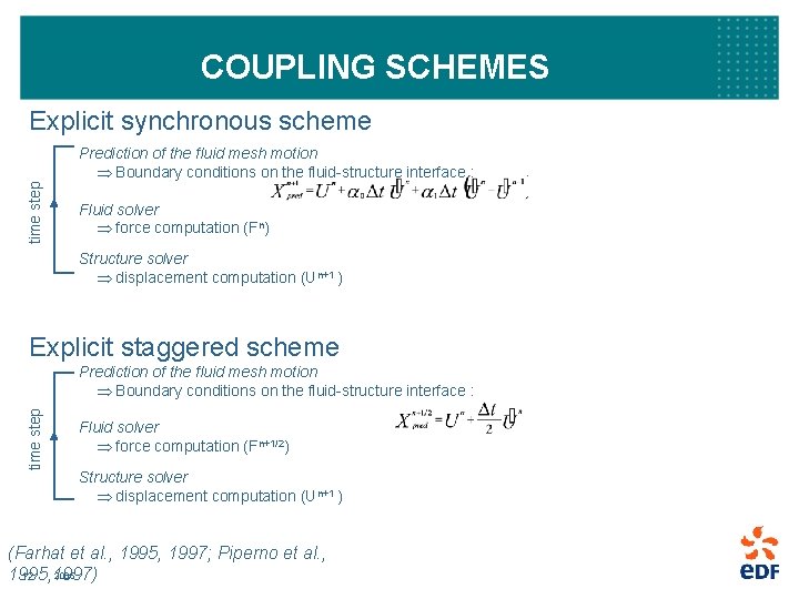 COUPLING SCHEMES Explicit synchronous scheme time step Prediction of the fluid mesh motion Boundary
