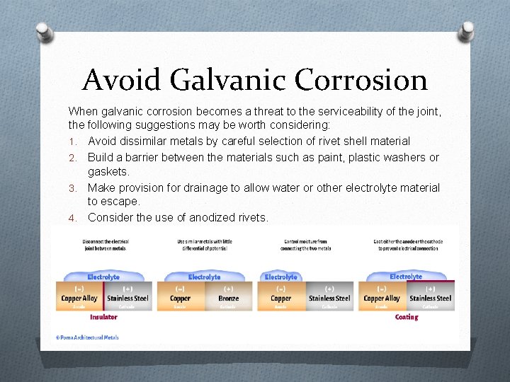 Avoid Galvanic Corrosion When galvanic corrosion becomes a threat to the serviceability of the