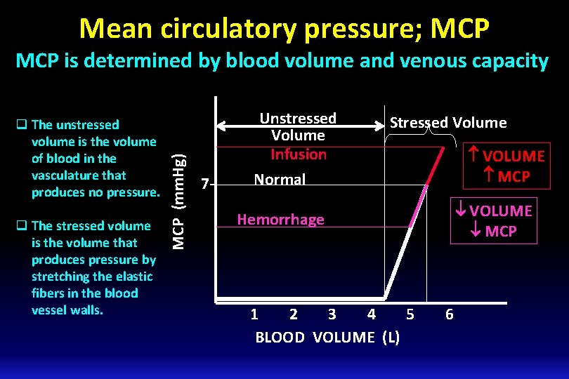 Mean circulatory pressure; MCP q The unstressed volume is the volume of blood in