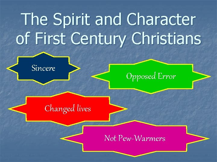 The Spirit and Character of First Century Christians Sincere Opposed Error Changed lives Not