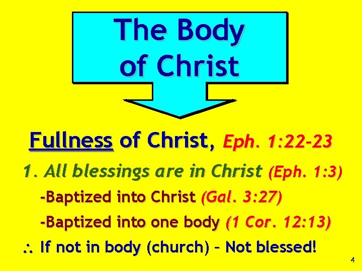 The Body of Christ Fullness of Christ, Eph. 1: 22 -23 1. All blessings