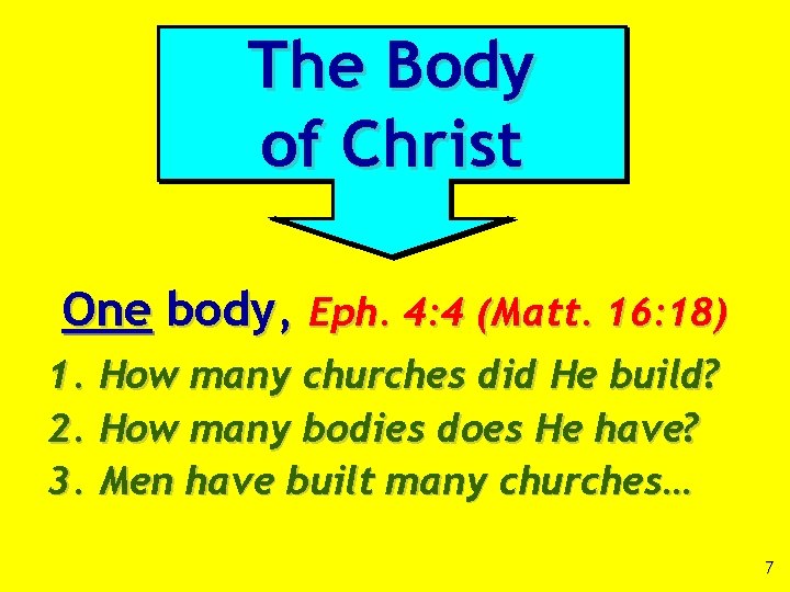 The Body of Christ One body, Eph. 4: 4 (Matt. 16: 18) 1. How