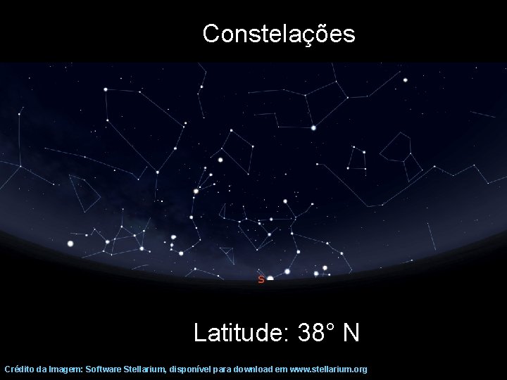 Constelações Latitude: 38° N Crédito da Imagem: Software Stellarium, disponível para download em www.