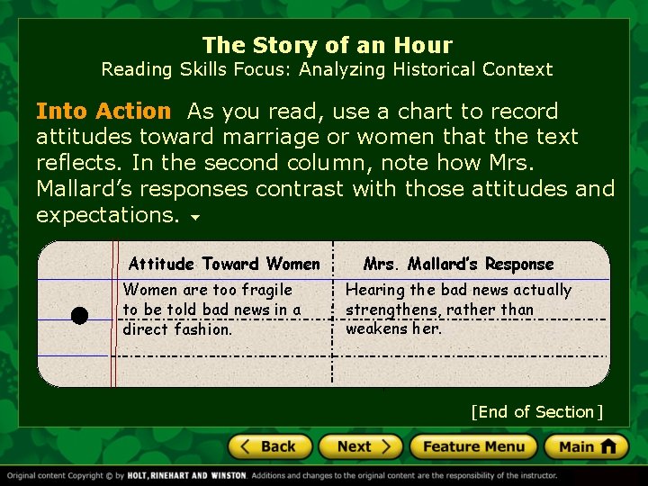 The Story of an Hour Reading Skills Focus: Analyzing Historical Context Into Action As