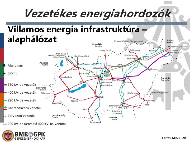 Vezetékes energiahordozók Villamos energia infrastruktúra – alaphálózat Forrás: MAVIR Zrt. 