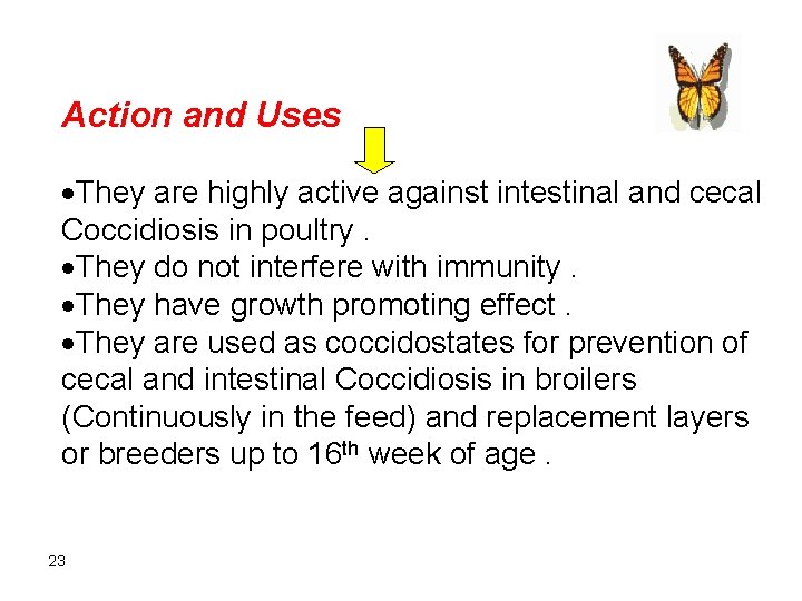 Action and Uses They are highly active against intestinal and cecal Coccidiosis in poultry.