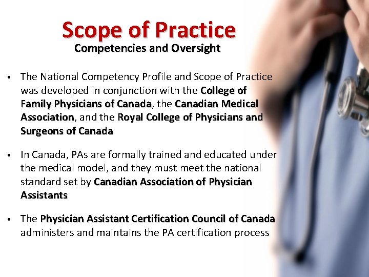 Scope of Practice Competencies and Oversight • The National Competency Profile and Scope of