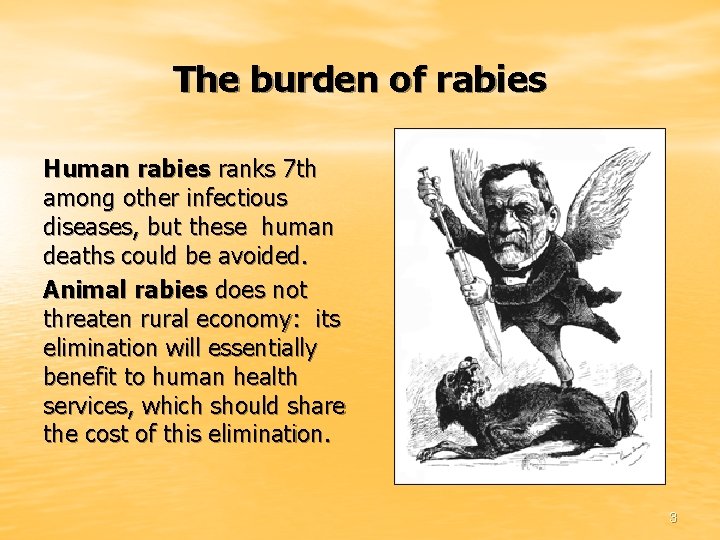 The burden of rabies Human rabies ranks 7 th among other infectious diseases, but