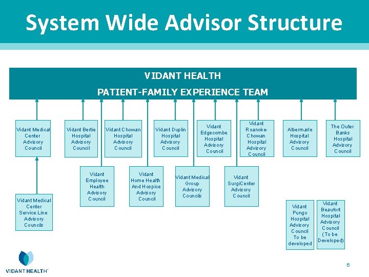 System Wide Advisor Structure VIDANT HEALTH PATIENT-FAMILY EXPERIENCE TEAM Vidant Medical Center Advisory Council