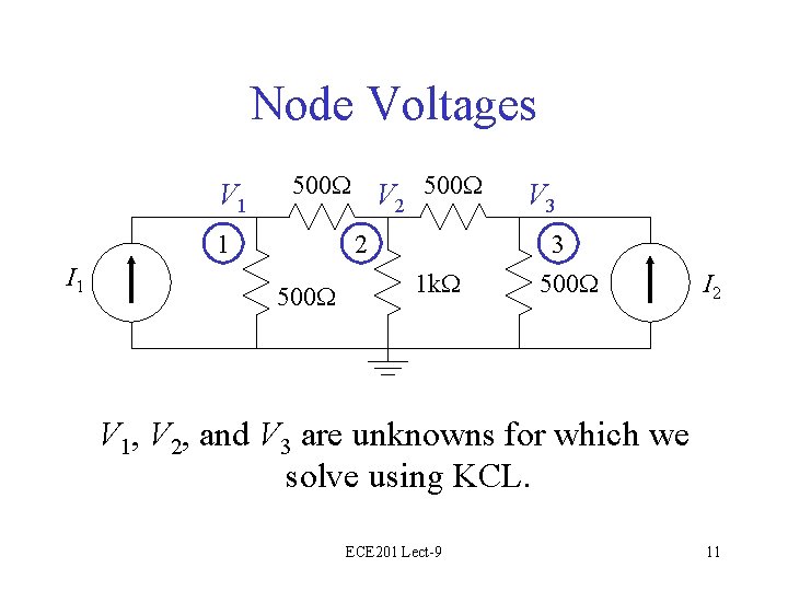 Node Voltages V 1 500 W V 500 W 2 1 I 1 2