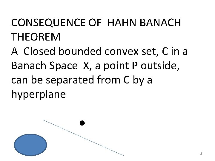 CONSEQUENCE OF HAHN BANACH THEOREM A Closed bounded convex set, C in a Banach