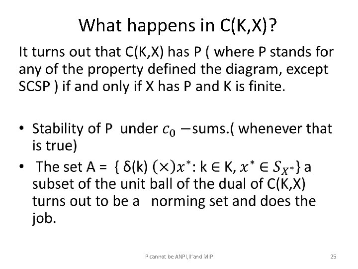 What happens in C(K, X)? • P cannot be ANPI, II’and MIP 25 