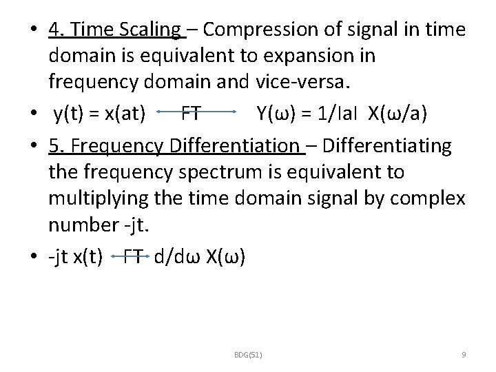  • 4. Time Scaling – Compression of signal in time domain is equivalent