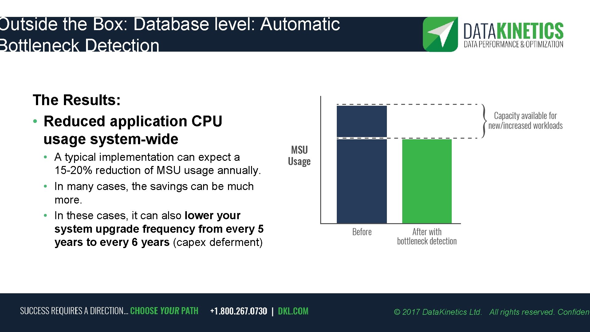 Outside the Box: Database level: Automatic Bottleneck Detection The Results: • Reduced application CPU