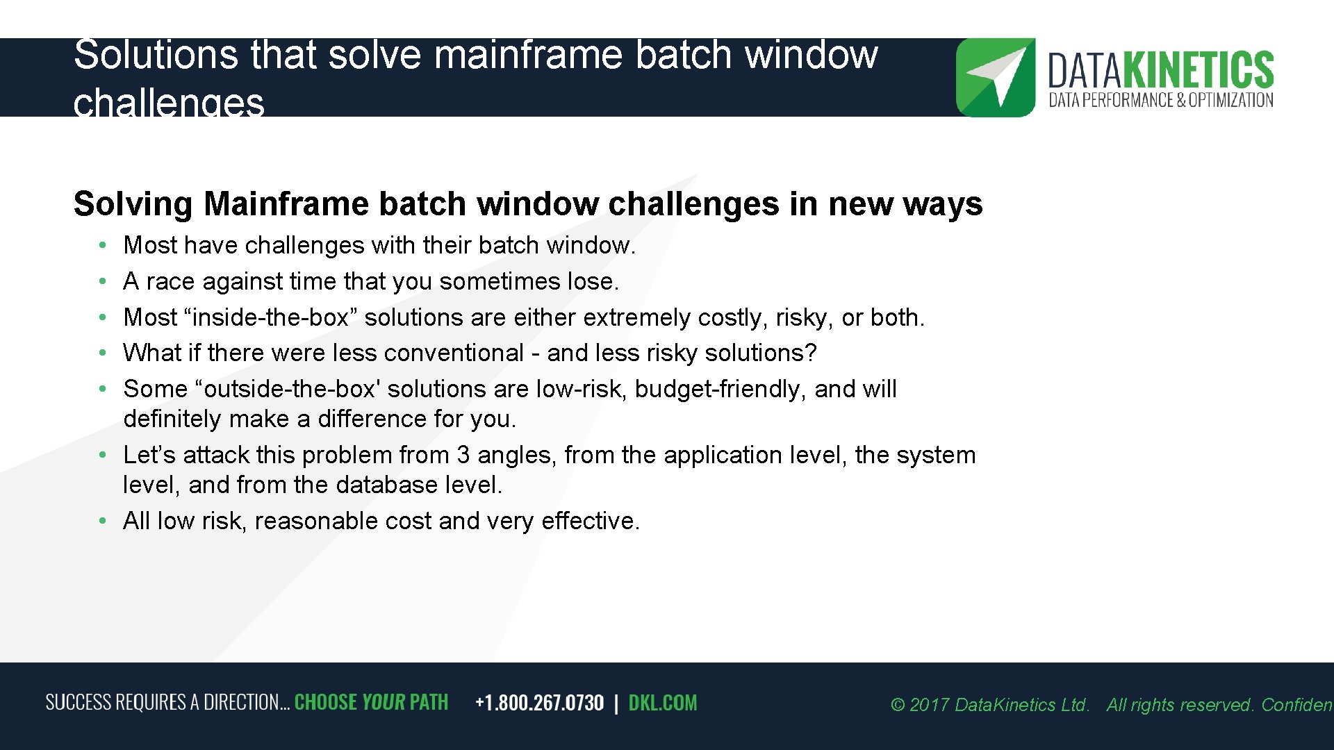 Solutions that solve mainframe batch window challenges Solving Mainframe batch window challenges in new