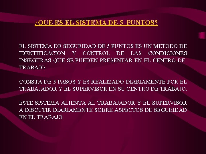 ¿QUE ES EL SISTEMA DE 5 PUNTOS? EL SISTEMA DE SEGURIDAD DE 5 PUNTOS