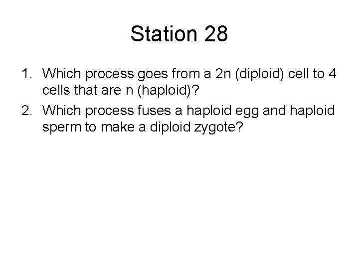 Station 28 1. Which process goes from a 2 n (diploid) cell to 4