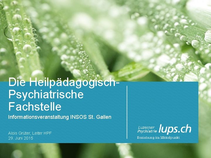 Die Heilpädagogisch. Psychiatrische Fachstelle Informationsveranstaltung INSOS St. Gallen Alois Grüter, Leiter HPF 29. Juni