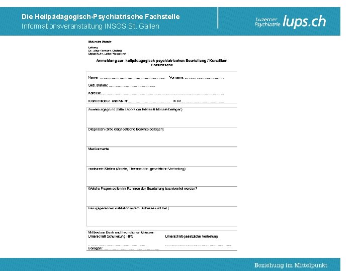 Die Heilpädagogisch-Psychiatrische Fachstelle Informationsveranstaltung INSOS St. Gallen 