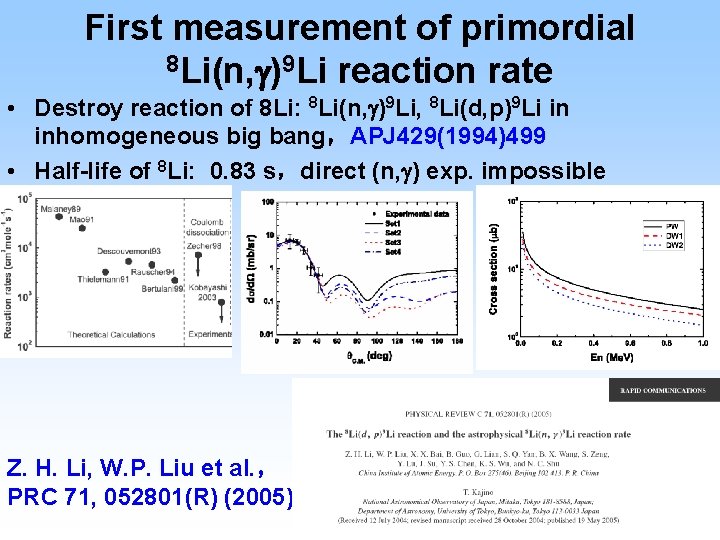 First measurement of primordial 8 Li(n, g)9 Li reaction rate • Destroy reaction of