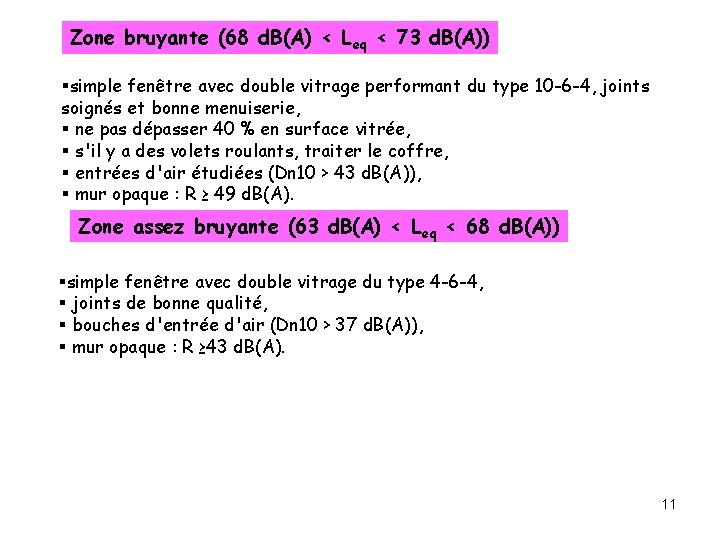 Zone bruyante (68 d. B(A) < Leq < 73 d. B(A)) §simple fenêtre avec Zone bruyante (68 d. B(A) < Leq < 73 d. B(A)) §simple fenêtre avec