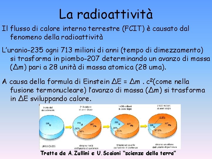 La radioattività Il flusso di calore interno terrestre (FCIT) è causato dal fenomeno della La radioattività Il flusso di calore interno terrestre (FCIT) è causato dal fenomeno della
