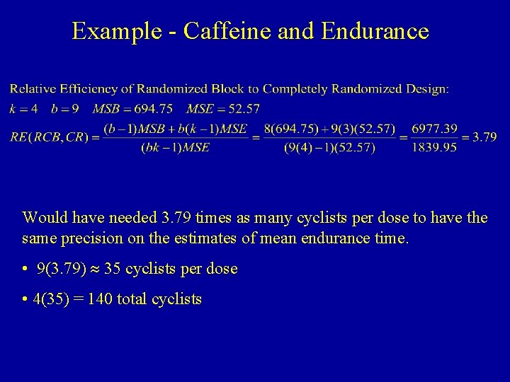 Example - Caffeine and Endurance Would have needed 3. 79 times as many cyclists