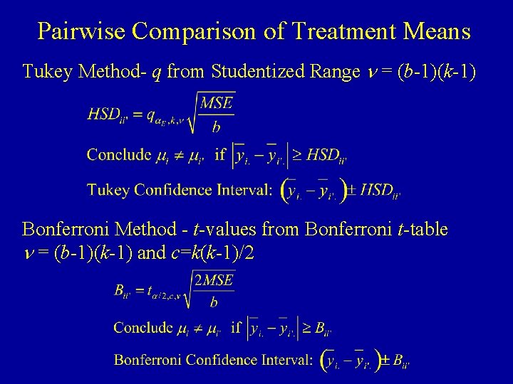 Pairwise Comparison of Treatment Means Tukey Method- q from Studentized Range n = (b-1)(k-1)