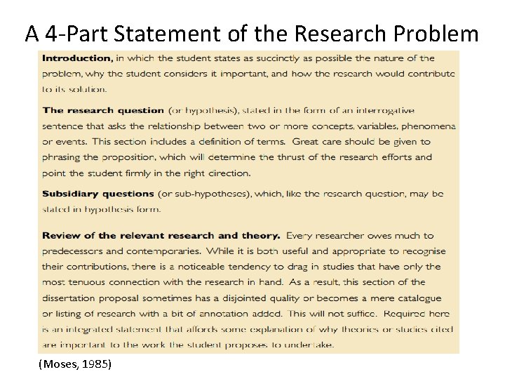 A 4 -Part Statement of the Research Problem (Moses, 1985) 