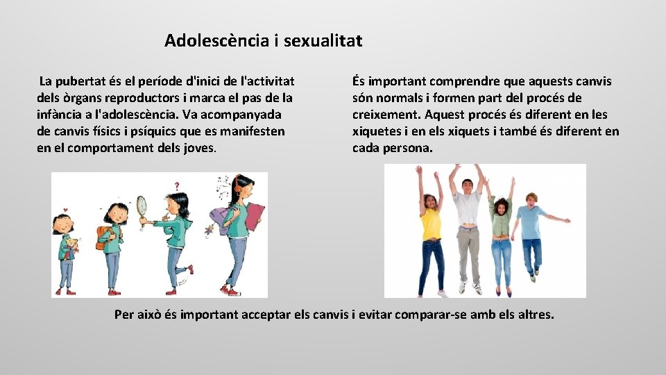 Adolescència i sexualitat La pubertat és el període d'inici de l'activitat dels òrgans reproductors