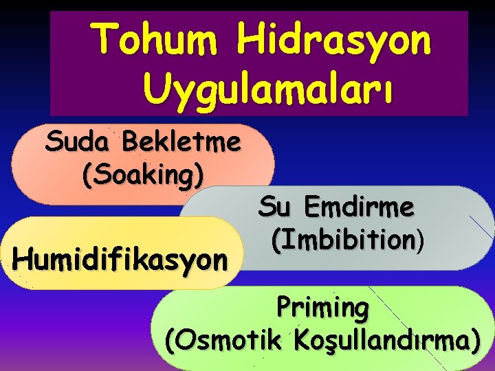 Tohum Hidrasyon Uygulamaları Suda Bekletme (Soaking) Humidifikasyon Su Emdirme (Imbibition) (Imbibition Priming (Osmotik Koşullandırma)