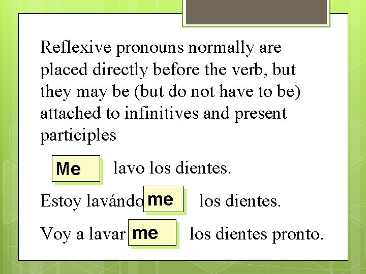 Reflexive pronouns normally are placed directly before the verb, but they may be (but