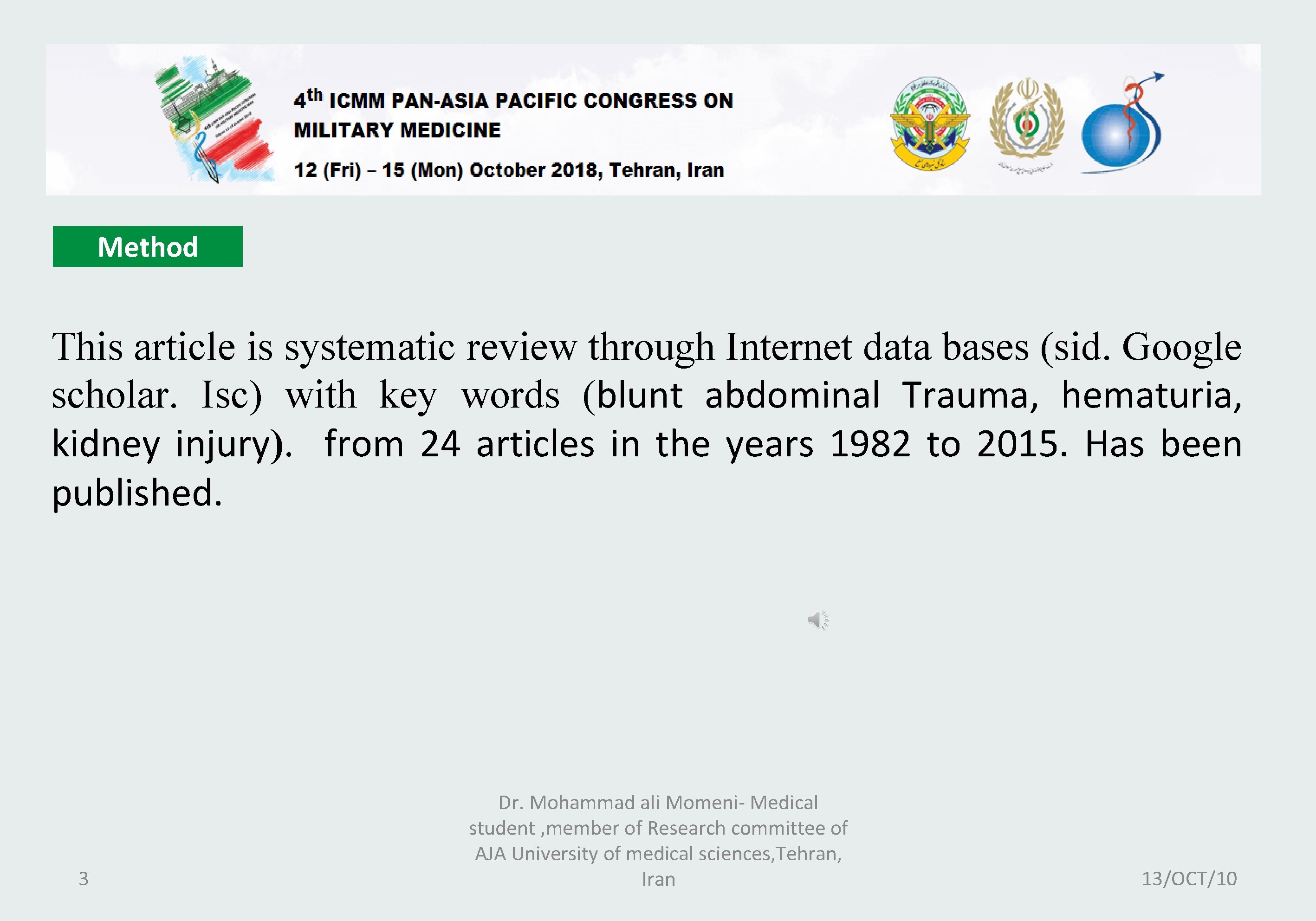 Method This article is systematic review through Internet data bases (sid. Google scholar. Isc)