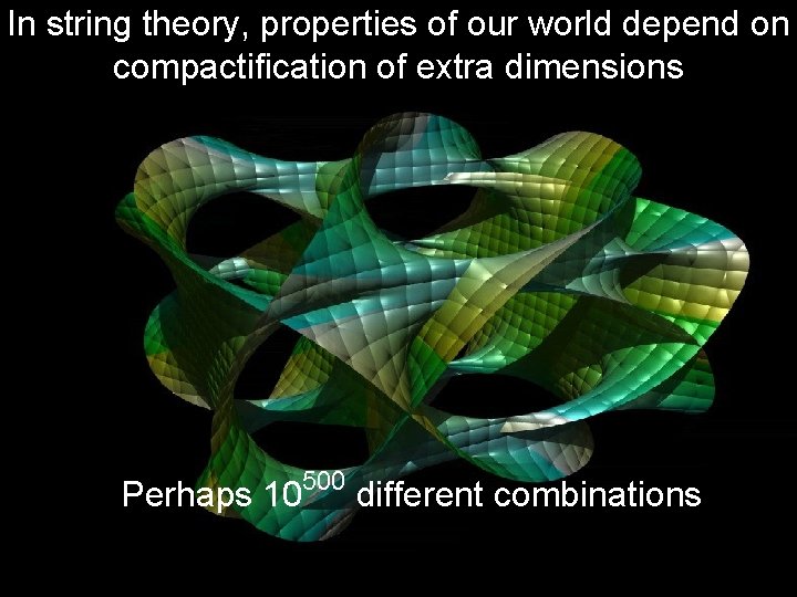 In string theory, properties of our world depend on compactification of extra dimensions Perhaps