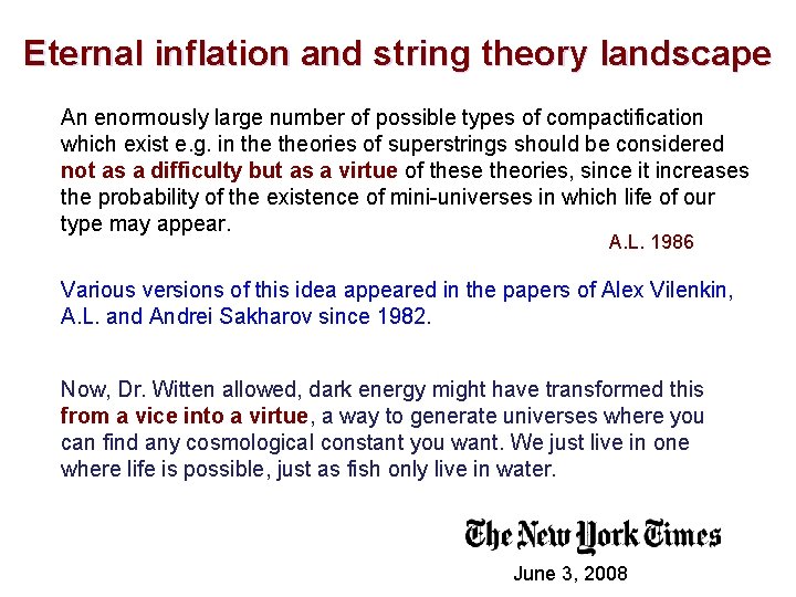 Eternal inflation and string theory landscape An enormously large number of possible types of