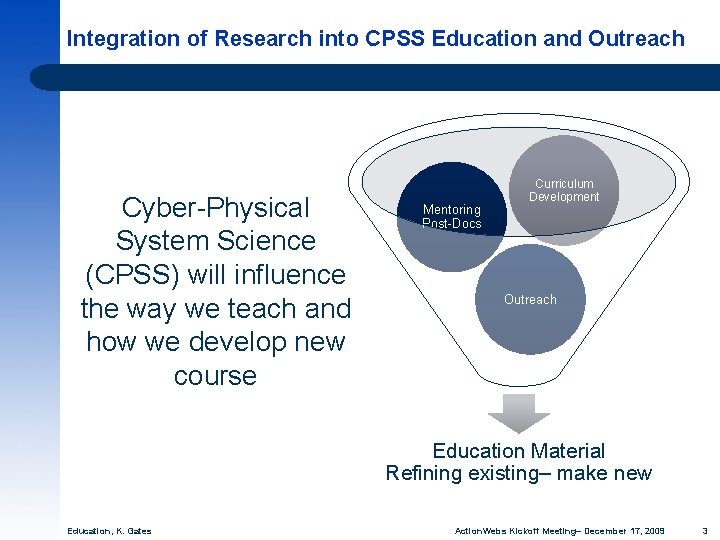 Integration of Research into CPSS Education and Outreach Cyber-Physical System Science (CPSS) will influence