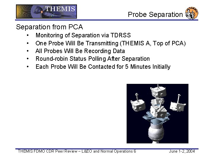  Probe Separation from PCA • • • Monitoring of Separation via TDRSS One