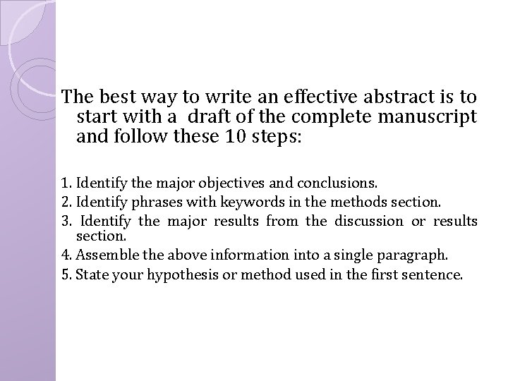 The best way to write an effective abstract is to start with a draft