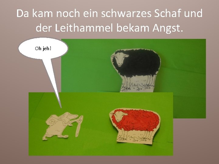 Da kam noch ein schwarzes Schaf und der Leithammel bekam Angst. Oh jeh! 