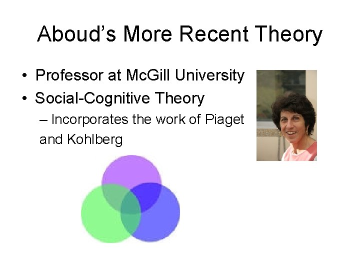 Aboud’s More Recent Theory • Professor at Mc. Gill University • Social-Cognitive Theory –