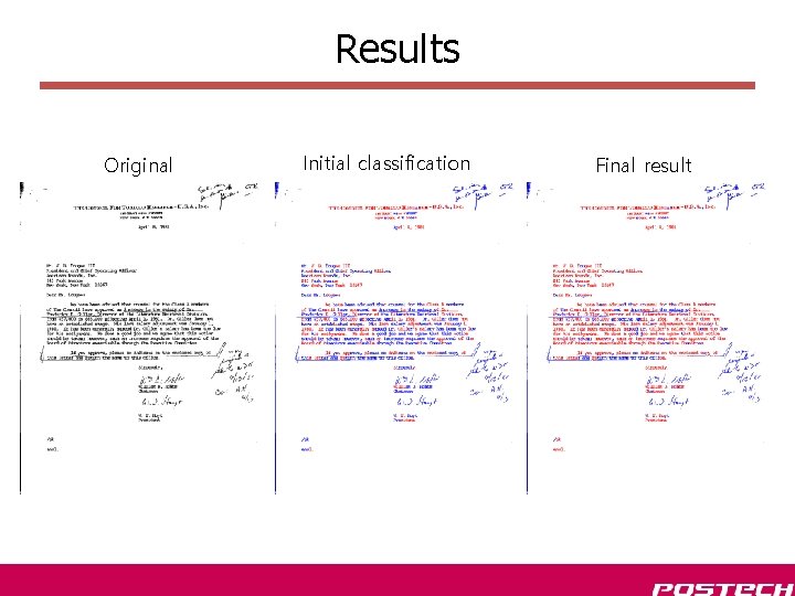 Results Original Initial classification Final result 