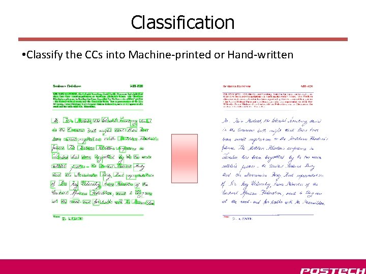 Classification • Classify the CCs into Machine-printed or Hand-written 