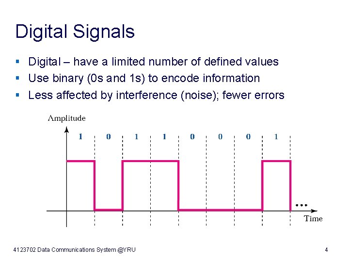 Digital Signals § Digital – have a limited number of defined values § Use
