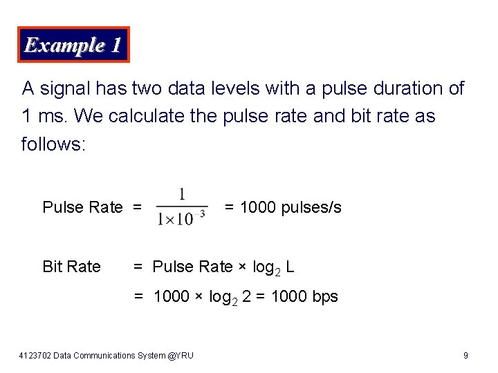 Example 1 A signal has two data levels with a pulse duration of 1