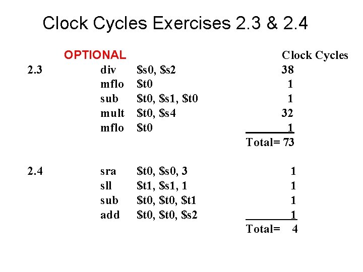 Clock Cycles Exercises 2. 3 & 2. 4 2. 3 2. 4 OPTIONAL div
